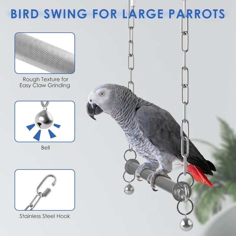 DBNESS Stainless Steel Large Bird Swing, Hanging Heavy Duty Parrot Swings Perches Stand Toys with Bell, Claw Grinding Birdcage Accessories for Macaw Afican Grey Amazon Cockatoo - Image 4